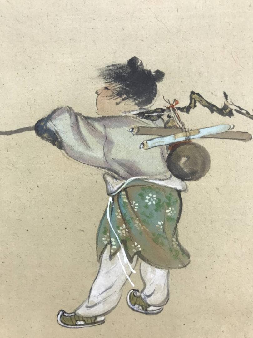 真作/佐藤古岫/南極老人図/寿老人図/人物図/横物/掛軸/名家伝来AE-287