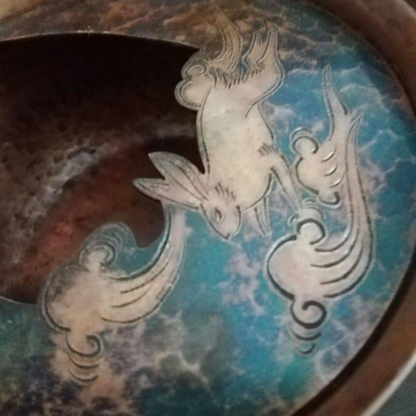 逸品　玉川堂　鎚起銅器　兎図紋　香炉　花活け　灰皿　和骨董　アンティーク