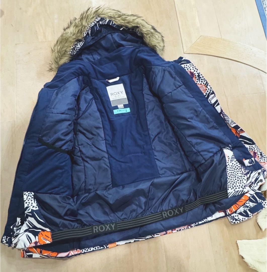 ★未使用ROXYスノージャケット150 トロピカル柄　ファー付き　スキー　スノボ