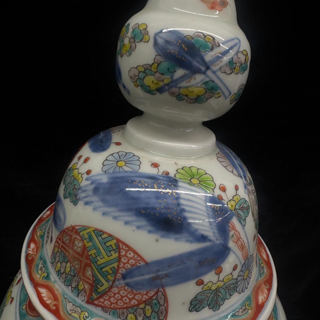 江戸時代中期　古伊万里色絵風景亀鶴図壺　沈香壷　　古美術　骨董品