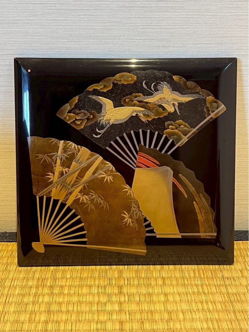 時代漆器 扇面金銀高蒔絵 三段重箱 / 加賀蒔絵 木製漆器 茶懐石道具