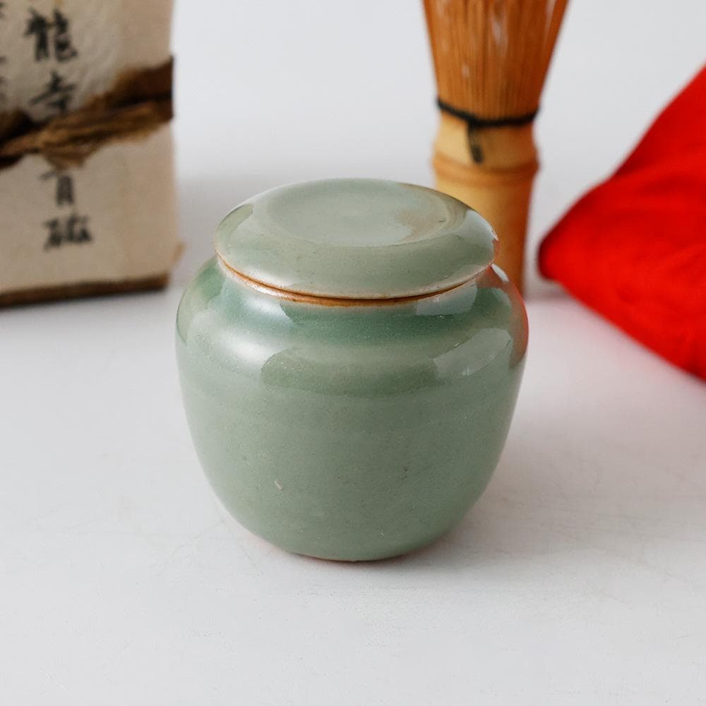 天龍寺青磁 替茶器 茶入 壷 茶道具 唐物 青瓷 時代箱