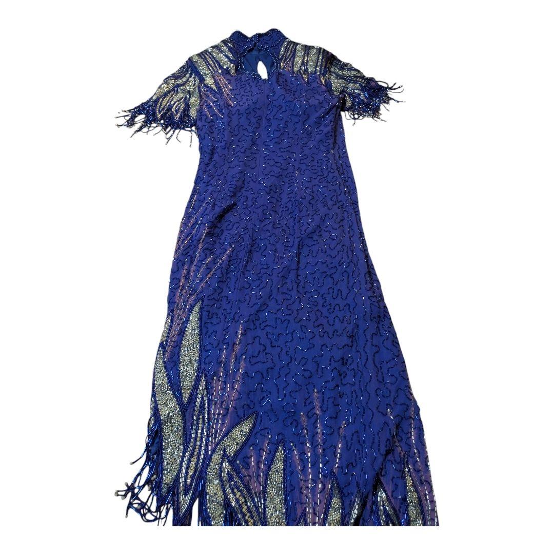 おまけワンピ付き 紫色 ビーズ装飾 社交ダンスドレス　ベリーダンス