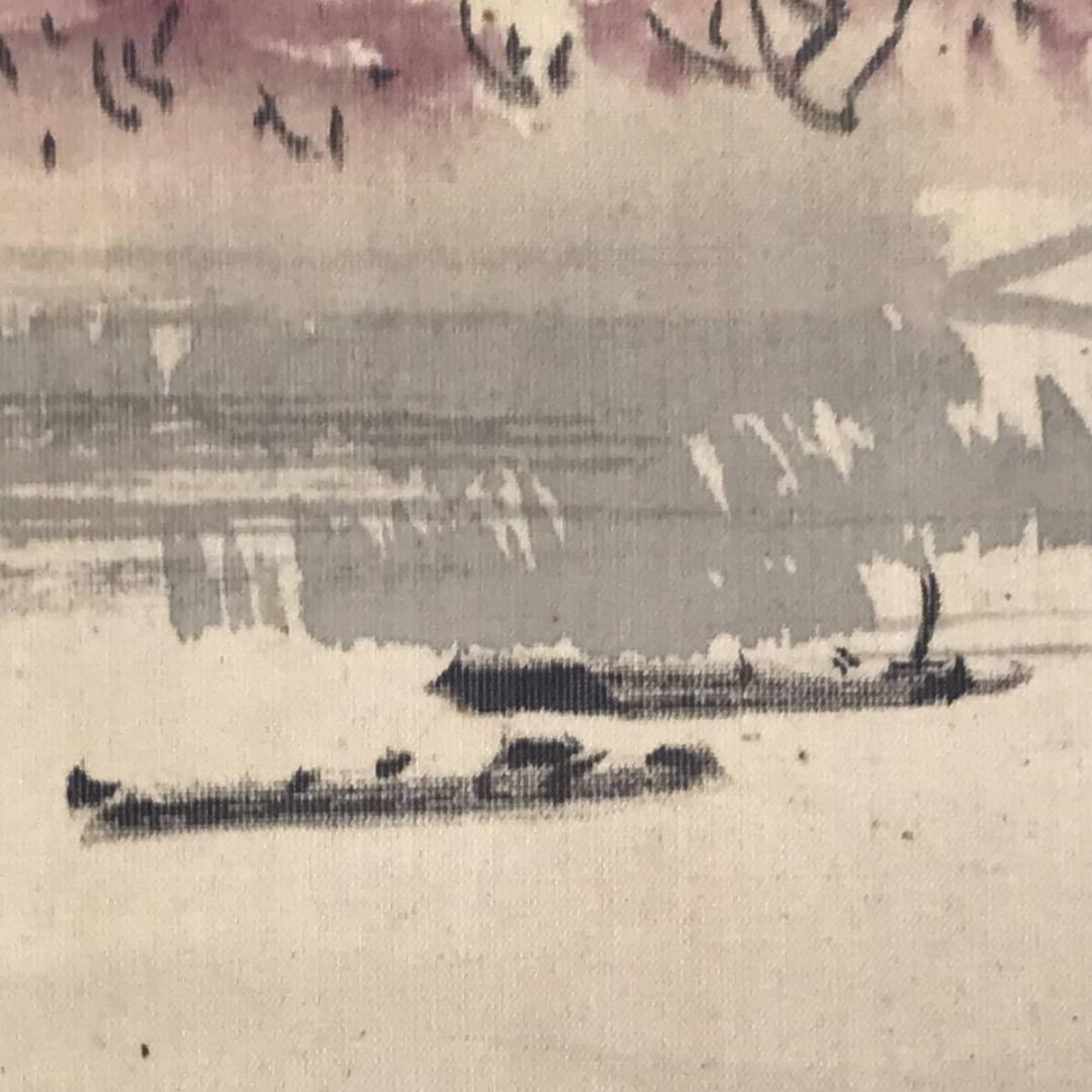 【真作】/川端玉章/秋湖舟遊図/山水図/横物/掛軸☆宝船☆AD-550