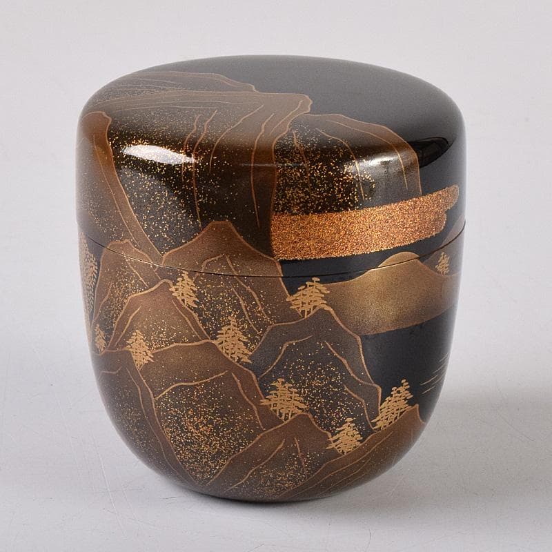 茶道具　漆匠　前端春斉作　山水蒔絵　内銀溜　黒棗　共箱　V　R8487