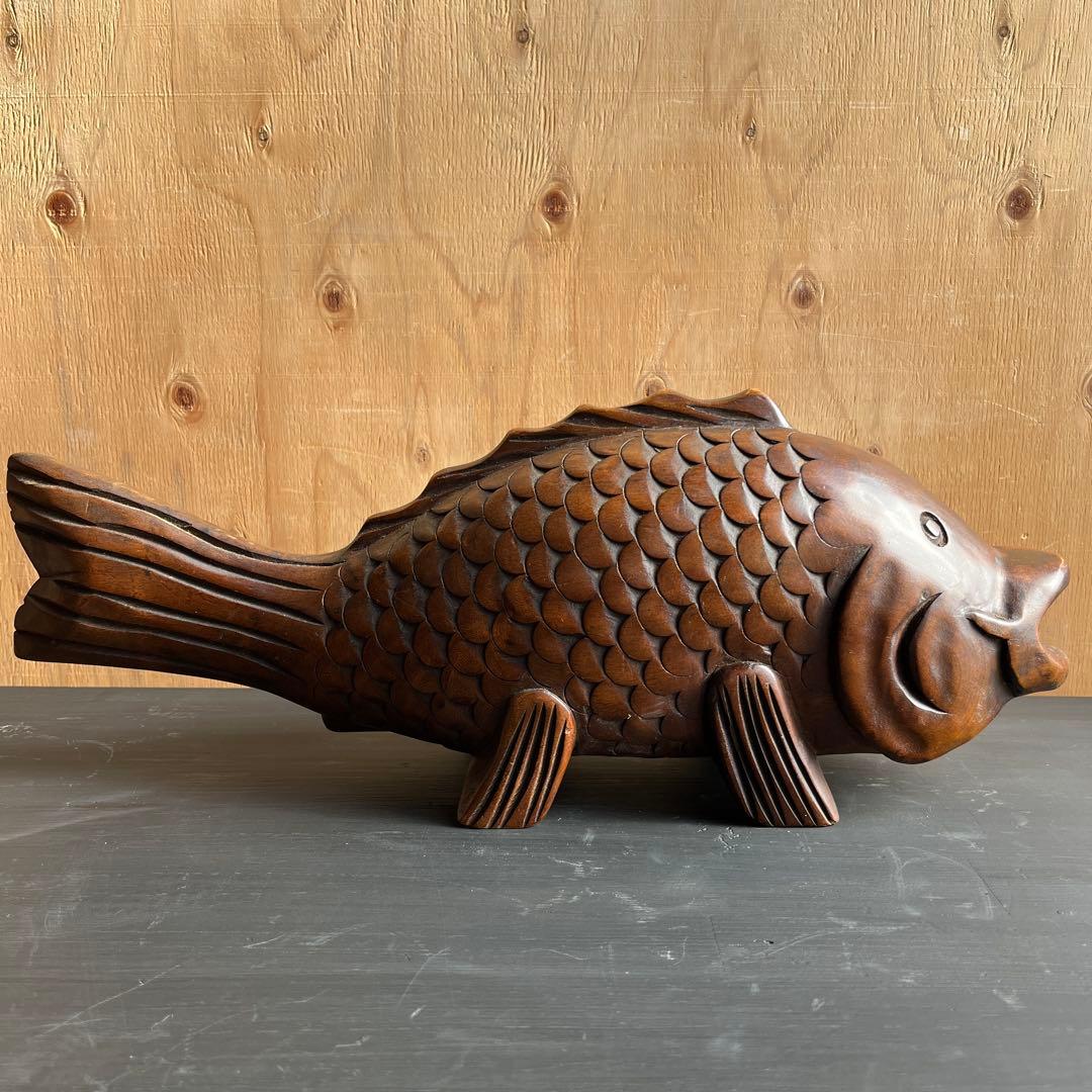 木彫 鯉 置物 骨董 自在鉤 飾り