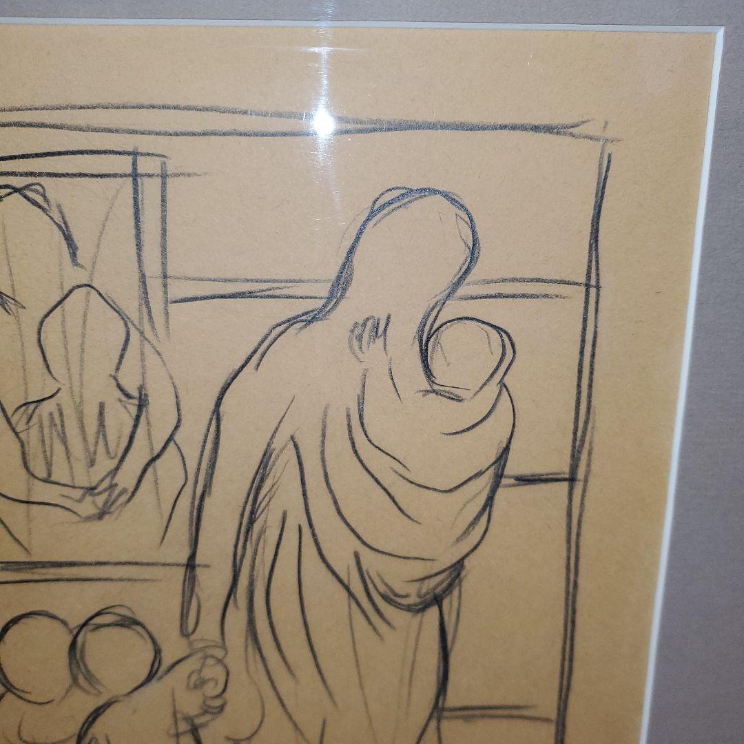 パブロピカソ 、鉛筆画 、母と子 サインあり、原画、デッサン、一点物