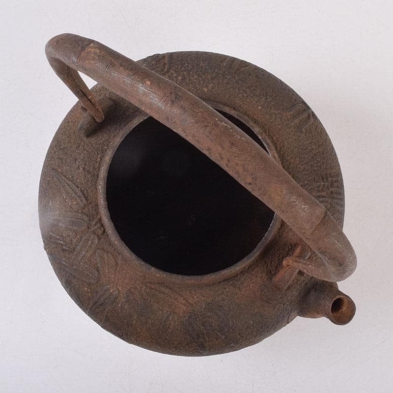 煎茶道具　金龍堂造　漢詩竹文　鉄瓶　鉄釜　M　R8870