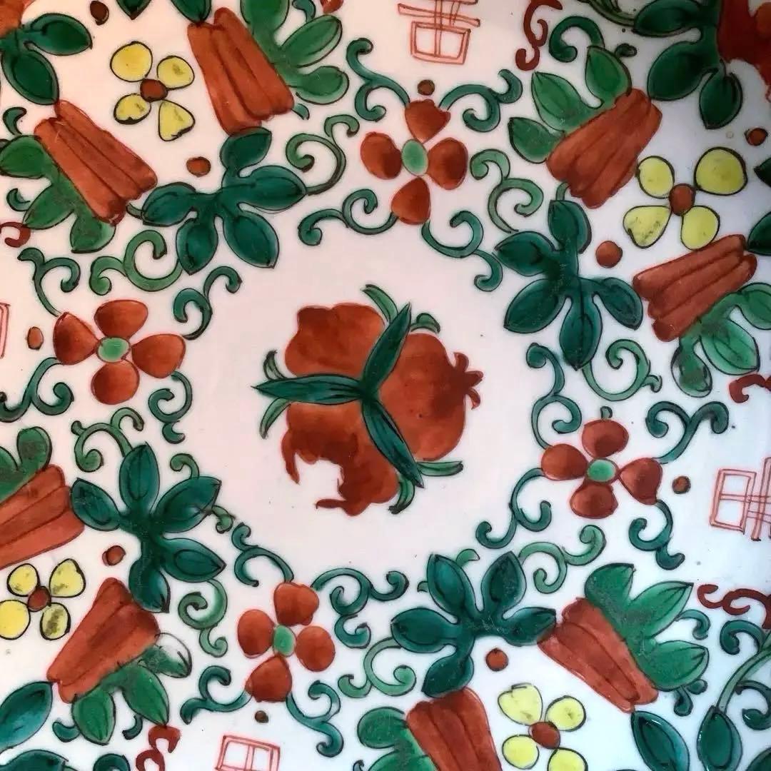 【釜定蝋印あり】稀少　中国骨董　古美術　明〜清朝　手書き皿