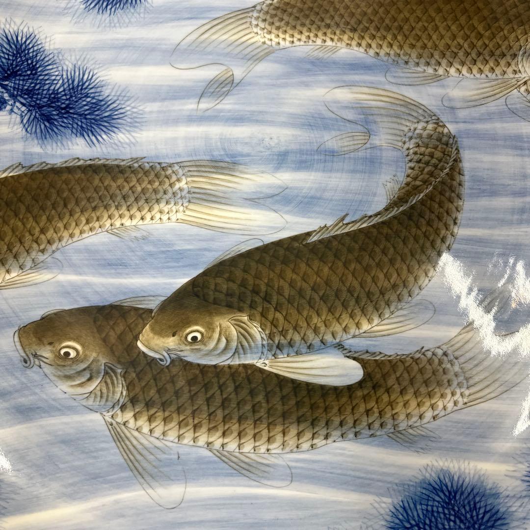 引き取り限定　神右衛門　染付鯉絵　大皿　直径約98.5㎝　東な7-1220☆2F