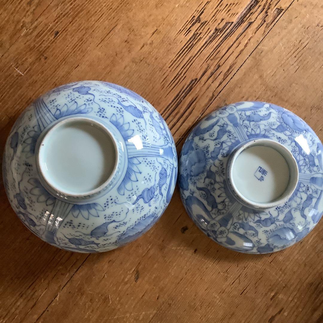 古伊万里☆蓋物大ぶり茶碗☆線描き☆麒麟の図☆江戸後期