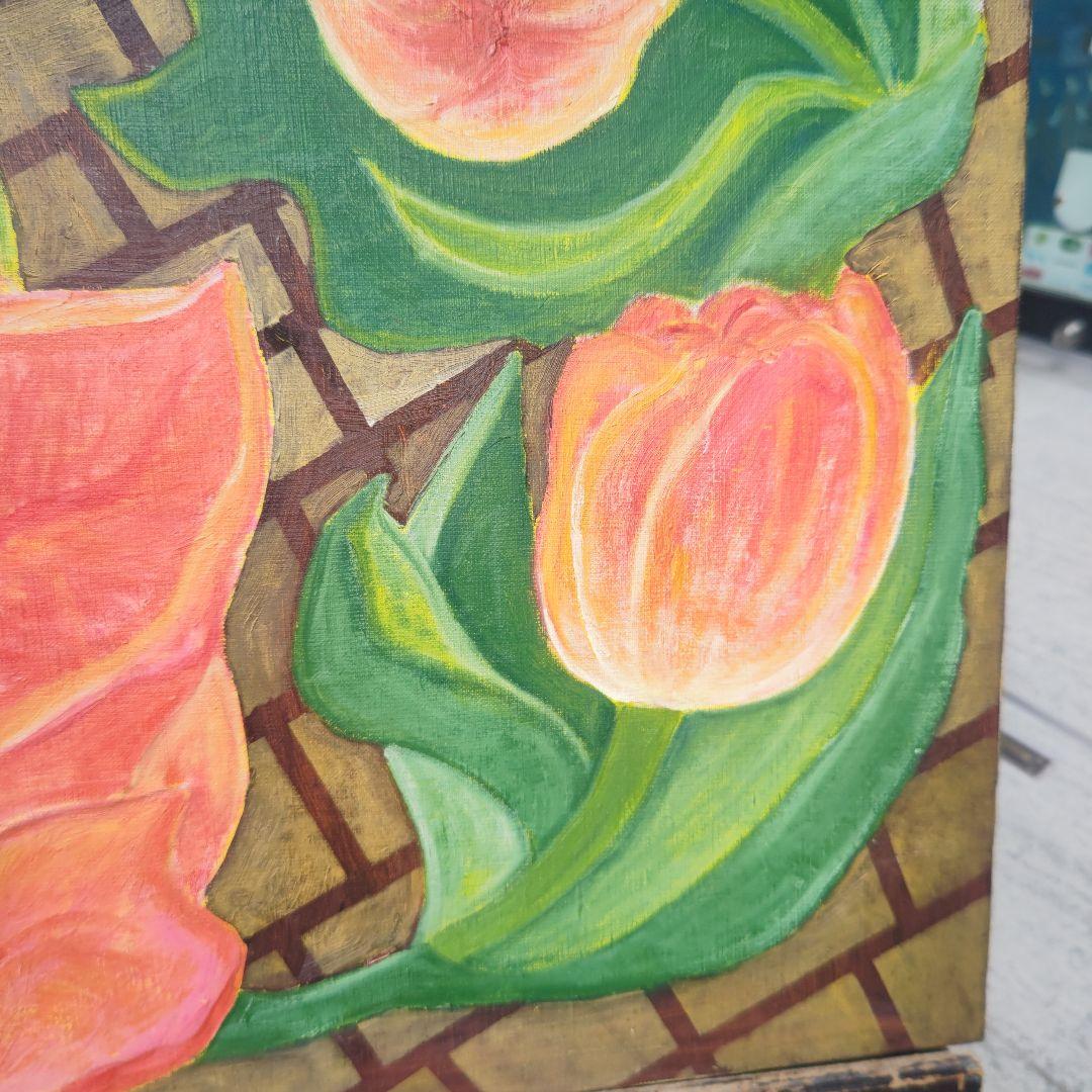 現代美術、小倉紀美子、おしゃれなパパラチアカラーの静物、12号油彩