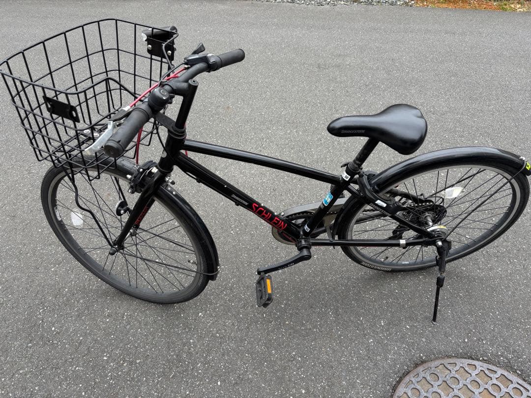 【麦茶】ブリヂストン シュライン ブラック 7段変速 前カゴ付き