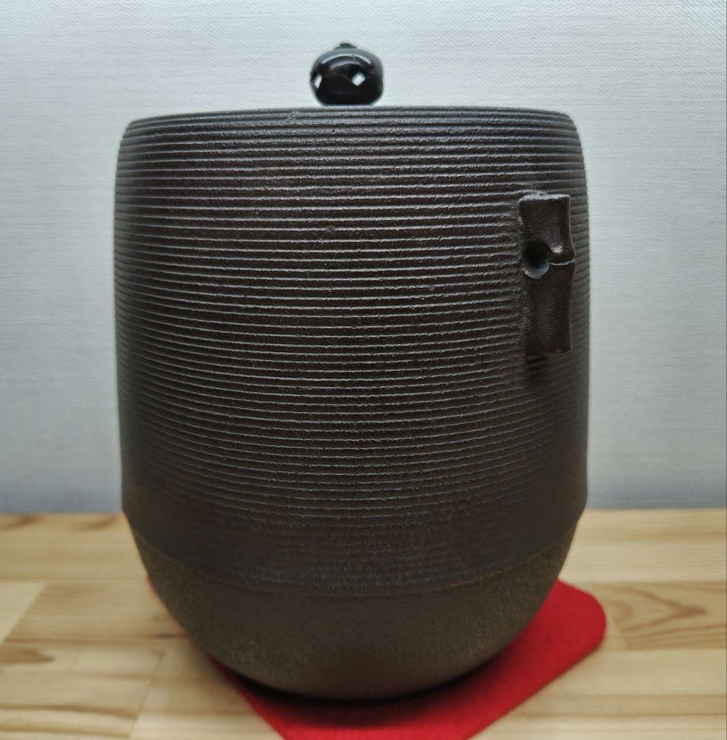 送料込【逢絢亭】茶道具 釜 風炉釜 筒釜 姥口釜 糸目模様 横倉嘉山 共箱入り