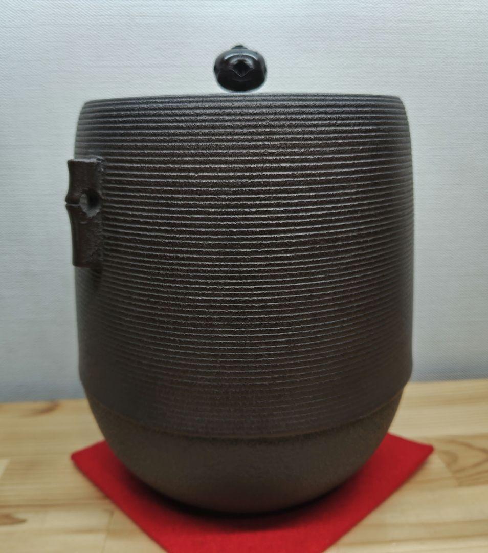 送料込【逢絢亭】茶道具 釜 風炉釜 筒釜 姥口釜 糸目模様 横倉嘉山 共箱入り