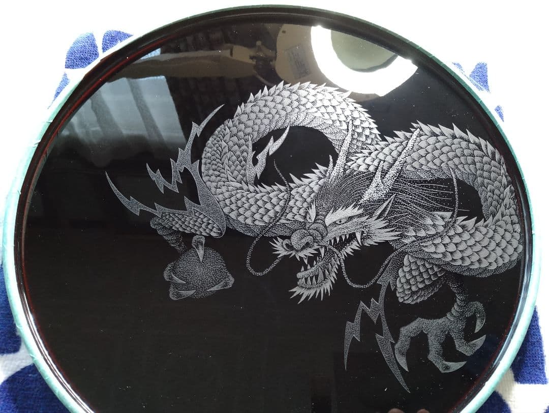 輪島塗沈金　お盆【龍】