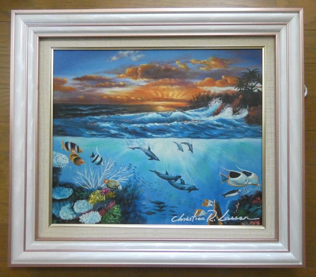 T.Y. クリスチャン・ラッセン「風景」サイン F8　額装済み 肉筆手描き