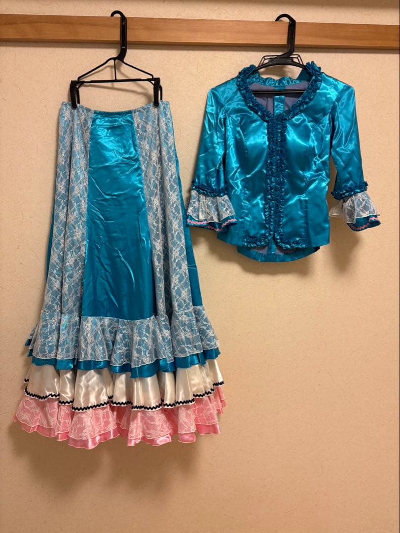 フラメンコドレス 青 サテン