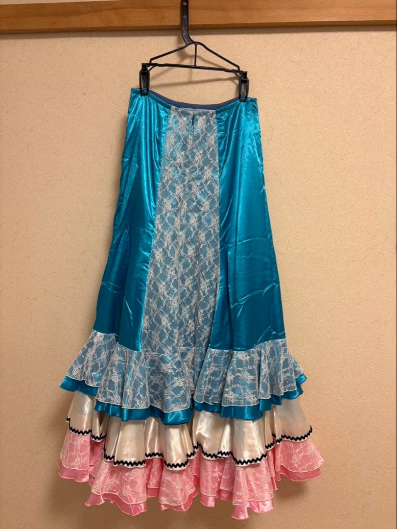 フラメンコドレス 青 サテン