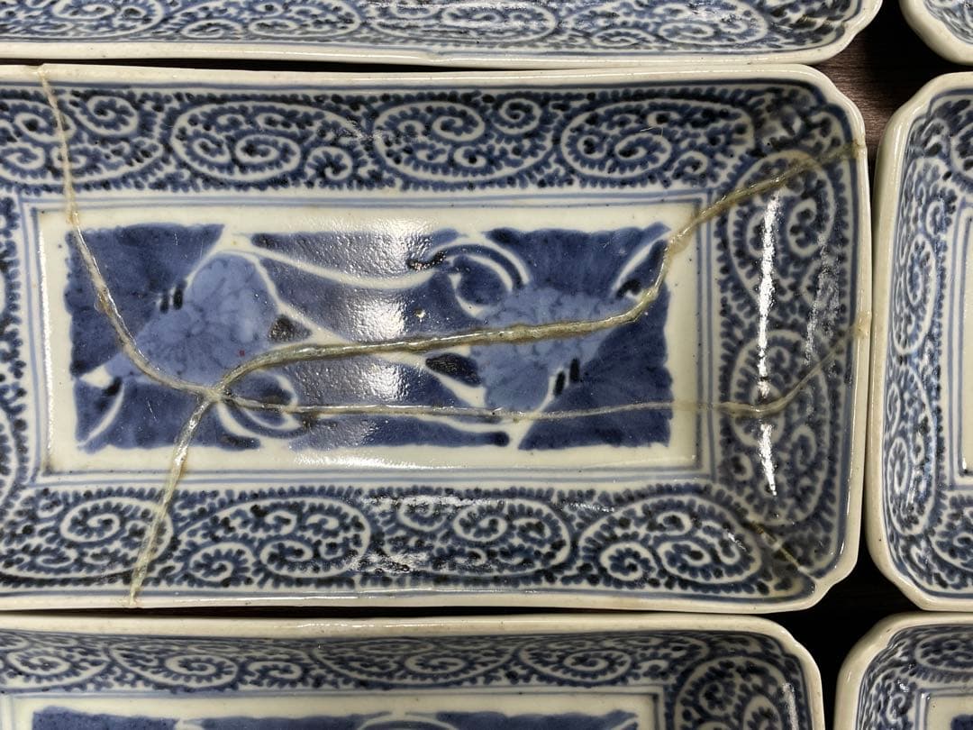 江戸中期 蛸唐草 牡丹 古伊万里 長方形 皿20枚セット 骨董 富貴長春