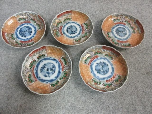 伊万里 色絵 草木文 手塩皿 5枚 [B24372]