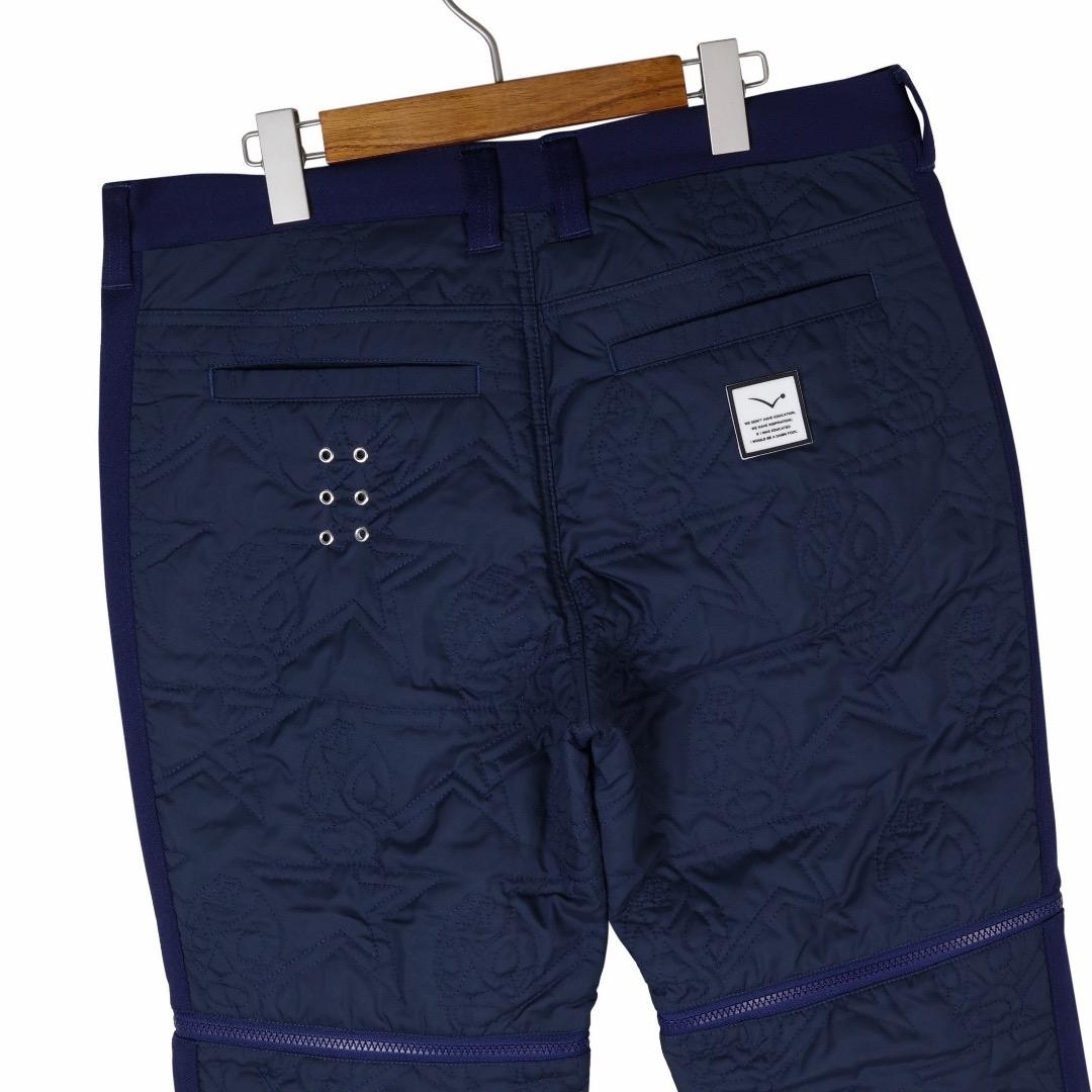 【size6】秋冬 ラッセルノ ゴルフ ルチャ総柄 キルティング 中綿パンツ 紺