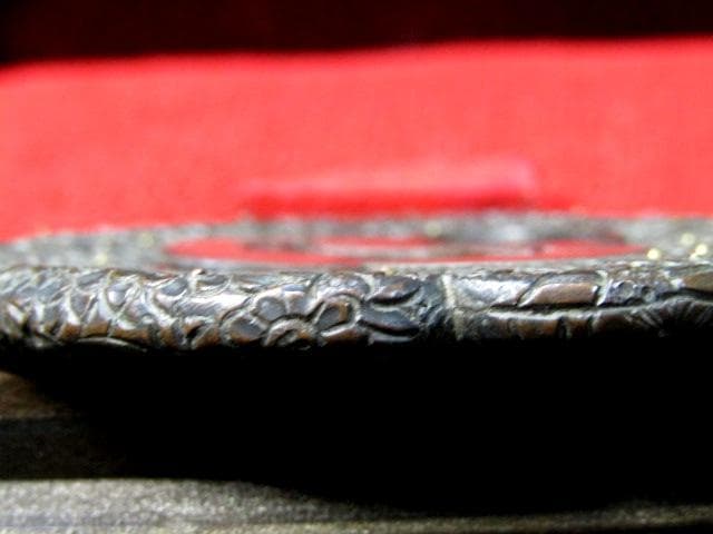 02★武具　刀装具　刀　脇差　銅鍔　金象嵌　菊文　木瓜型　箱付★