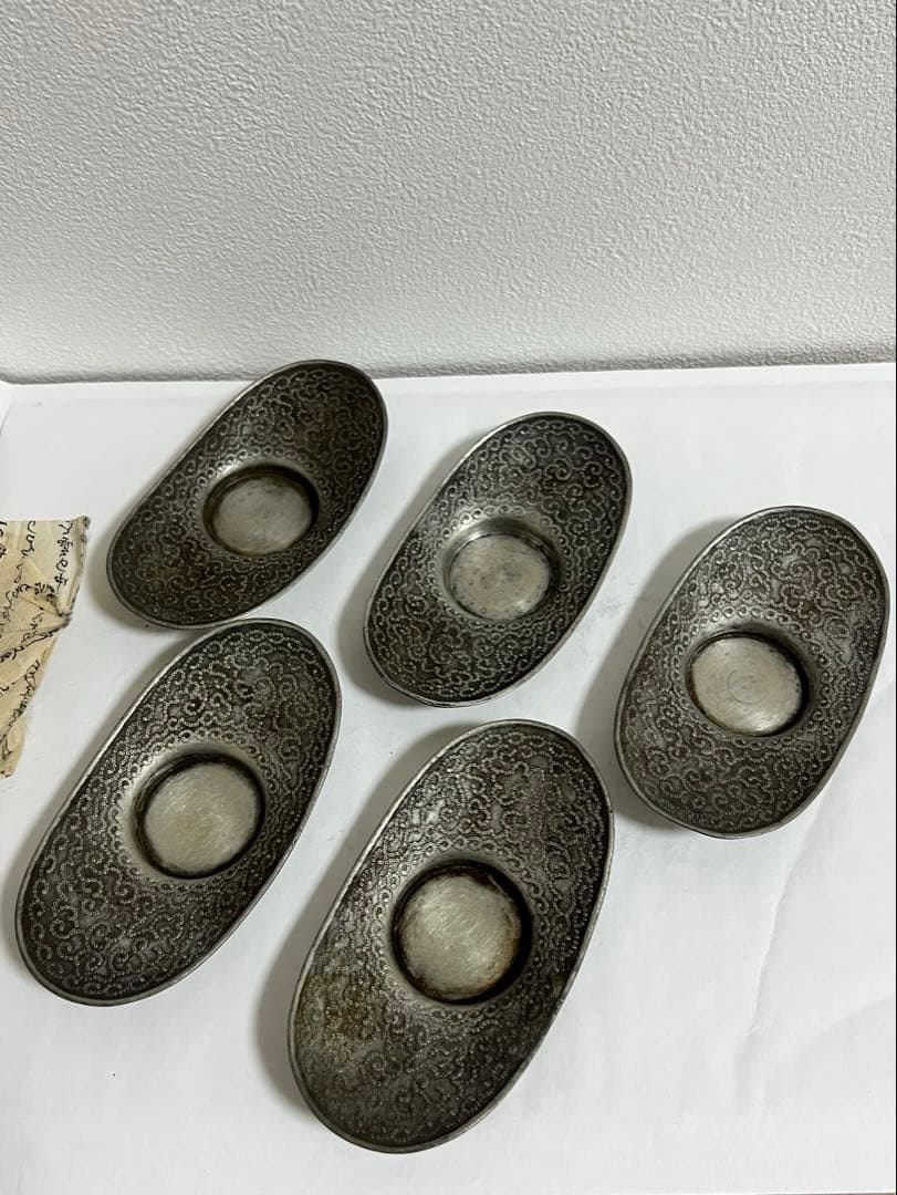 時代物 中国？錫 唐物 点銅茶托5客 茶道具 旧家藏出