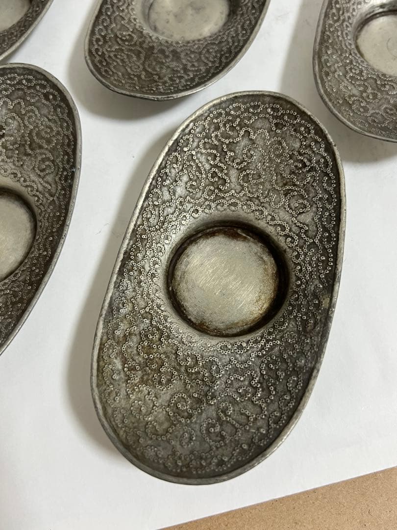 時代物 中国？錫 唐物 点銅茶托5客 茶道具 旧家藏出