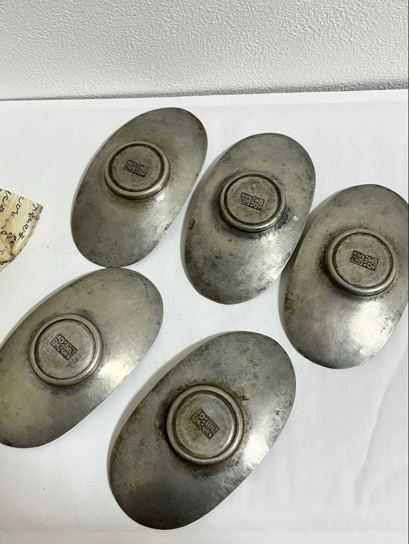 時代物 中国？錫 唐物 点銅茶托5客 茶道具 旧家藏出