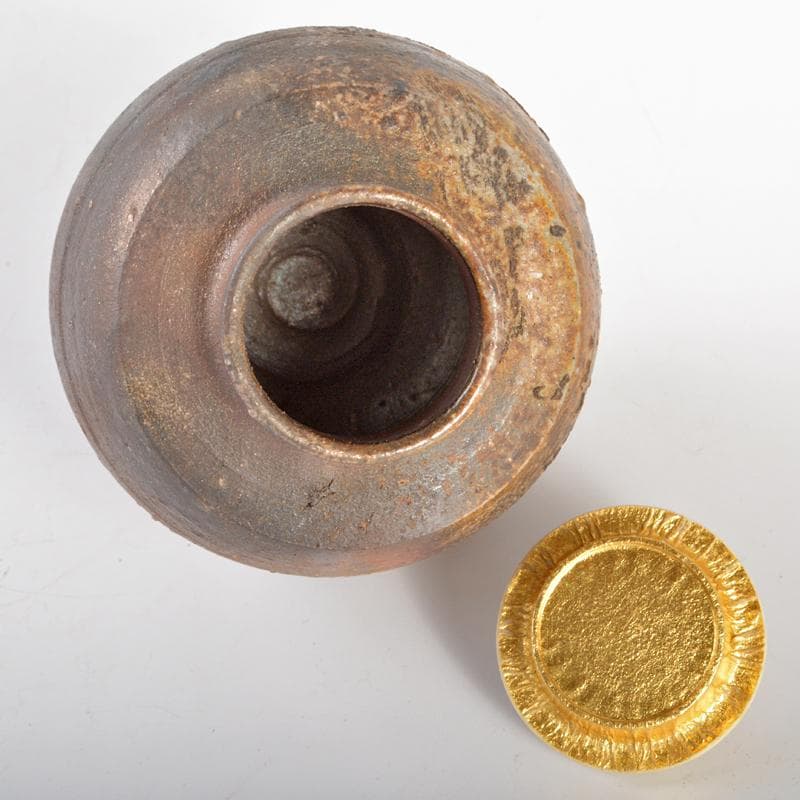 茶道具　備前焼　竹子窯　西川政美作　茶入　仕覆付　共箱　V　R6651