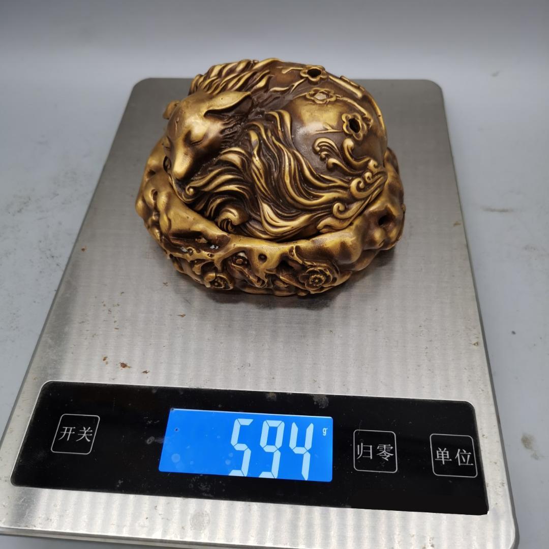 九尾狐 キツネ 香炉 金属細工 茶道具 置物 インテリア 黄銅色 ビンテージ