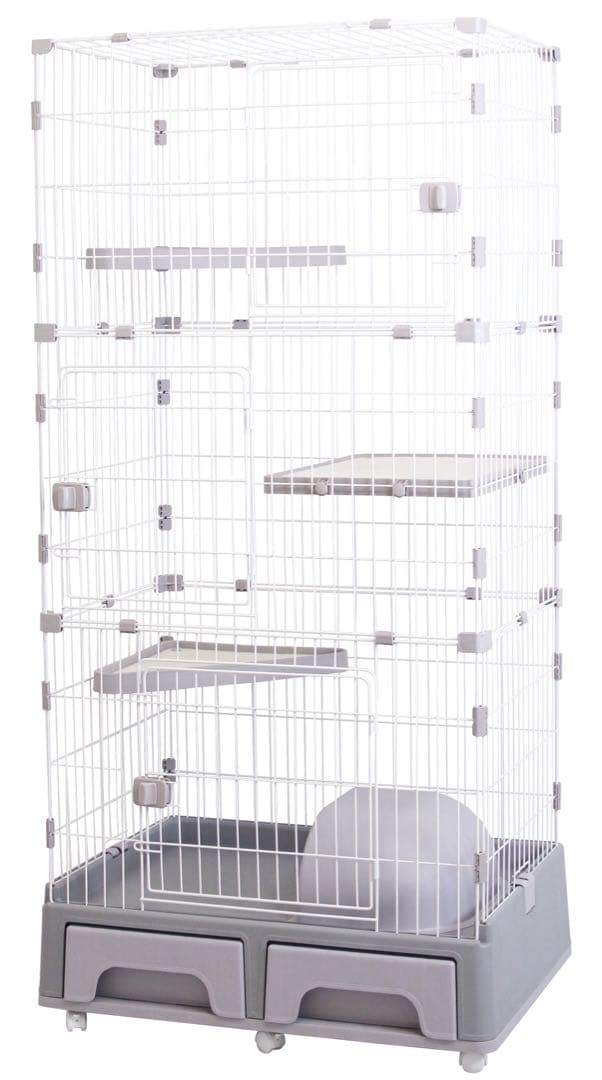 【試作サンプル品】キャットケージ　2段　3段　トイレ付　ライトグレー　猫　ゲージ
