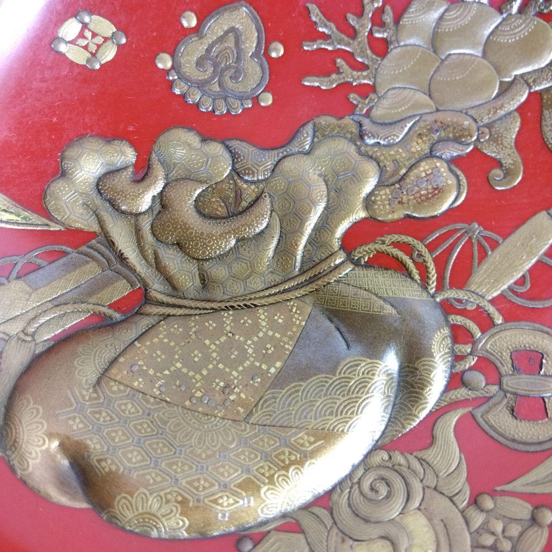 加賀蒔絵　高蒔絵祝い盃　三ッ組盃　　漆芸　時代高級高蒔絵盃　大正期　黒塗共箱