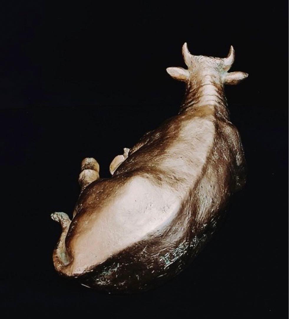 【希少】彫刻家 富永直樹 「福牛」文化勲章受章 ブロンズ像 本金箔仕上 共箱付き