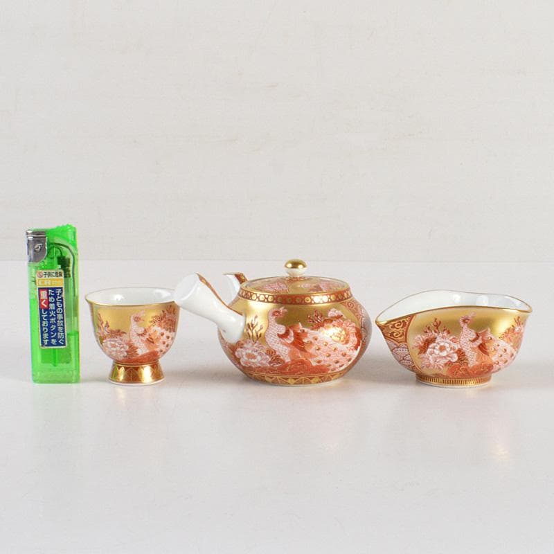 九谷焼　錦生窯　本多順一作　小茶器揃　急須　煎茶碗五客　湯冷　共箱　GR7272