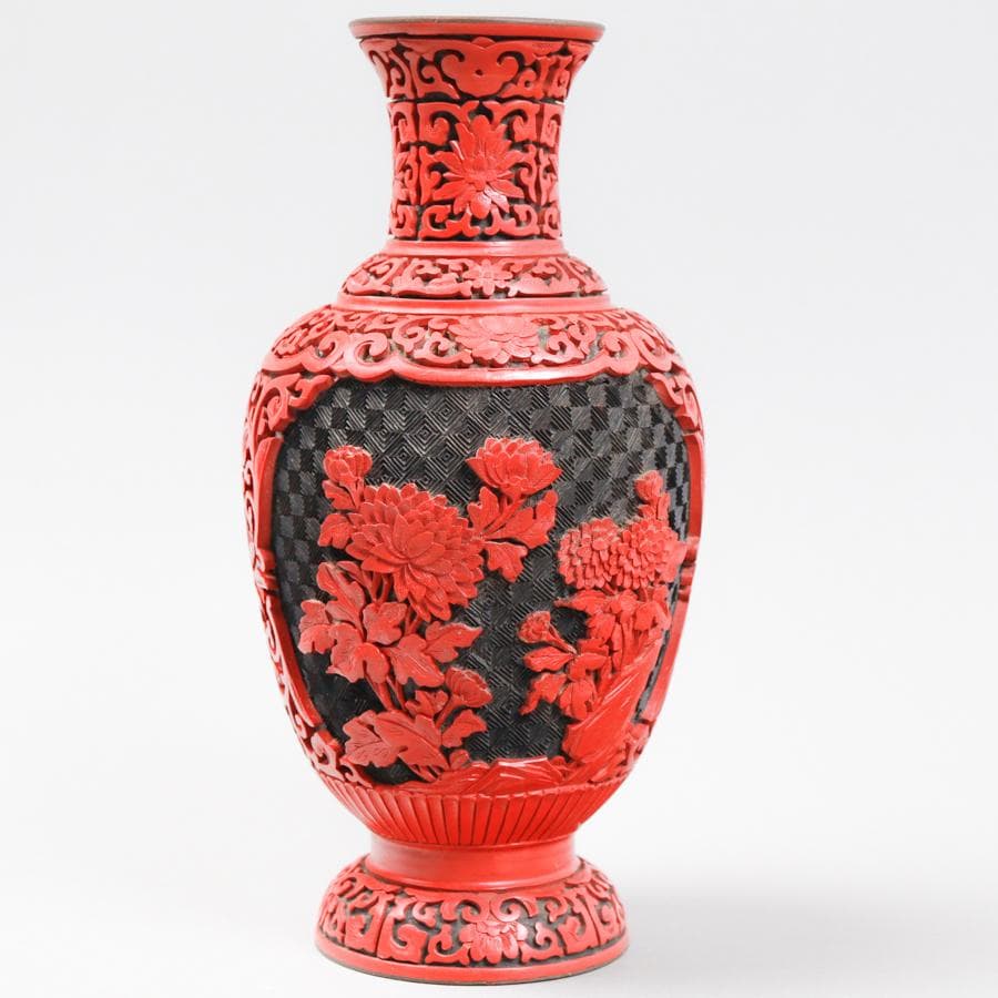 紫禁城 中国堆朱 七宝花瓶 25cm