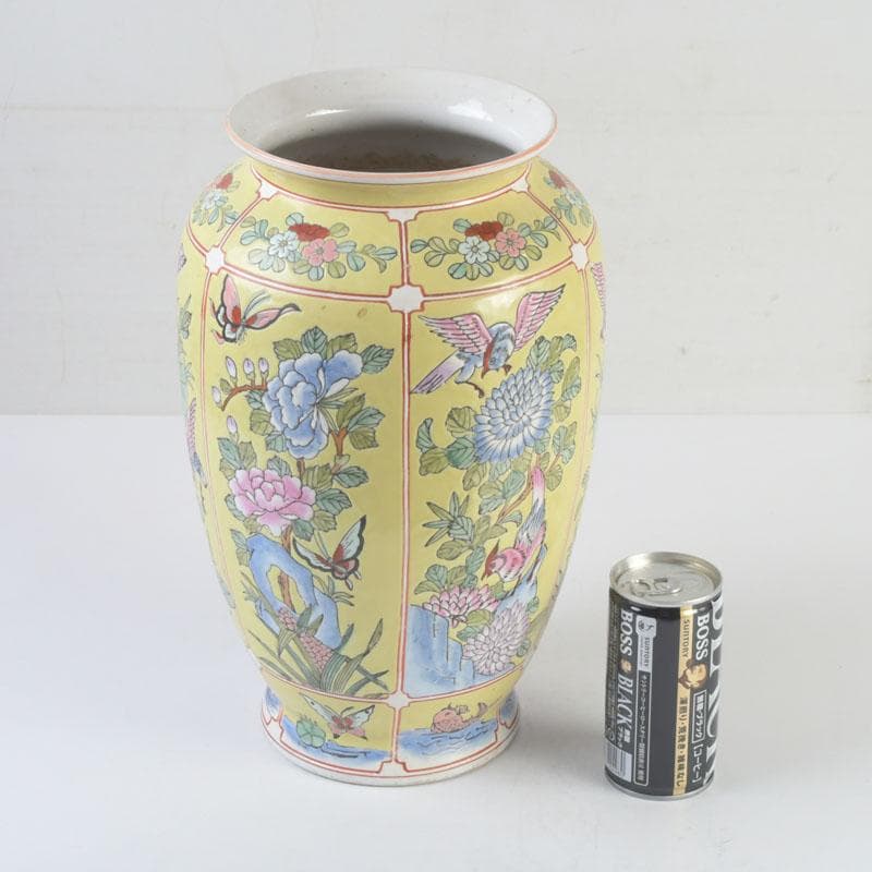 中国　粉彩　花草鳥文瓶　花瓶　V　9820A