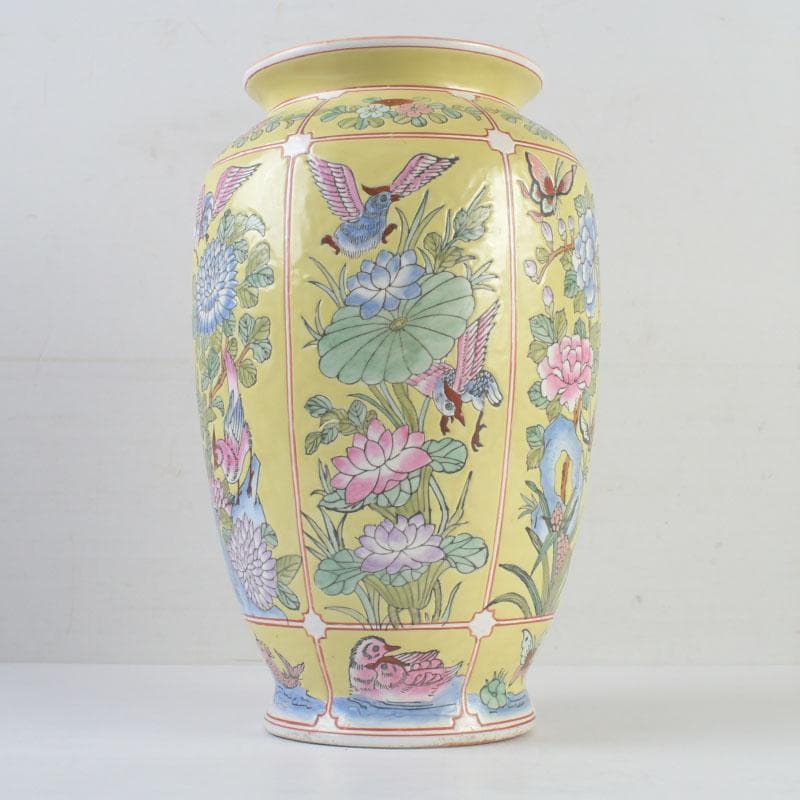 中国　粉彩　花草鳥文瓶　花瓶　V　9820A