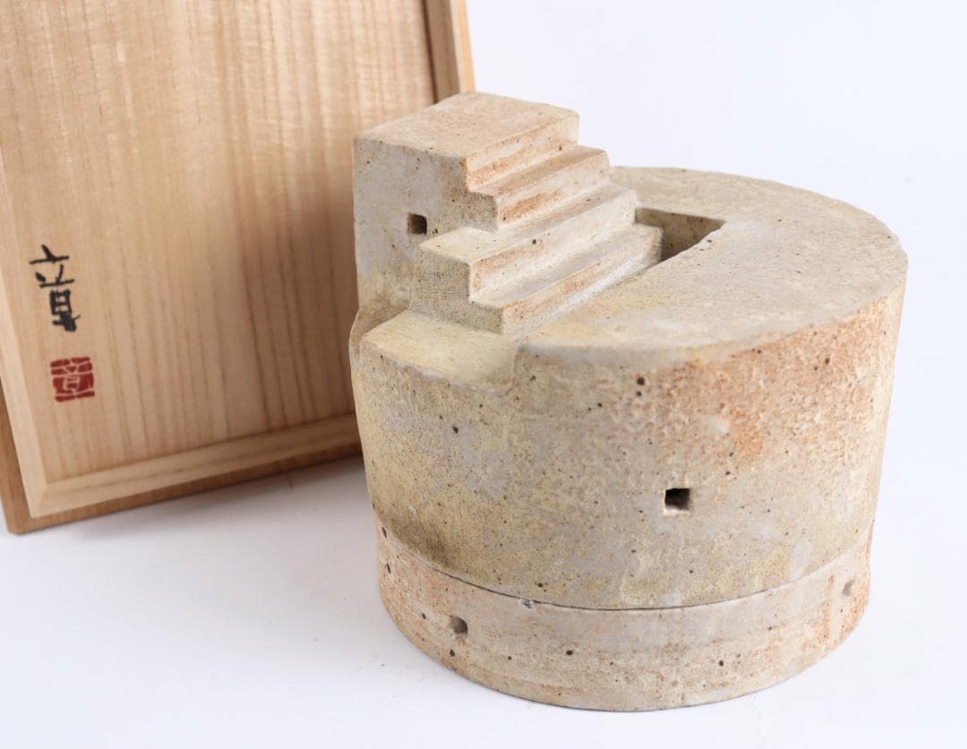 小*銀様 宮澤章 陶塔香炉 共箱 益子焼作家
