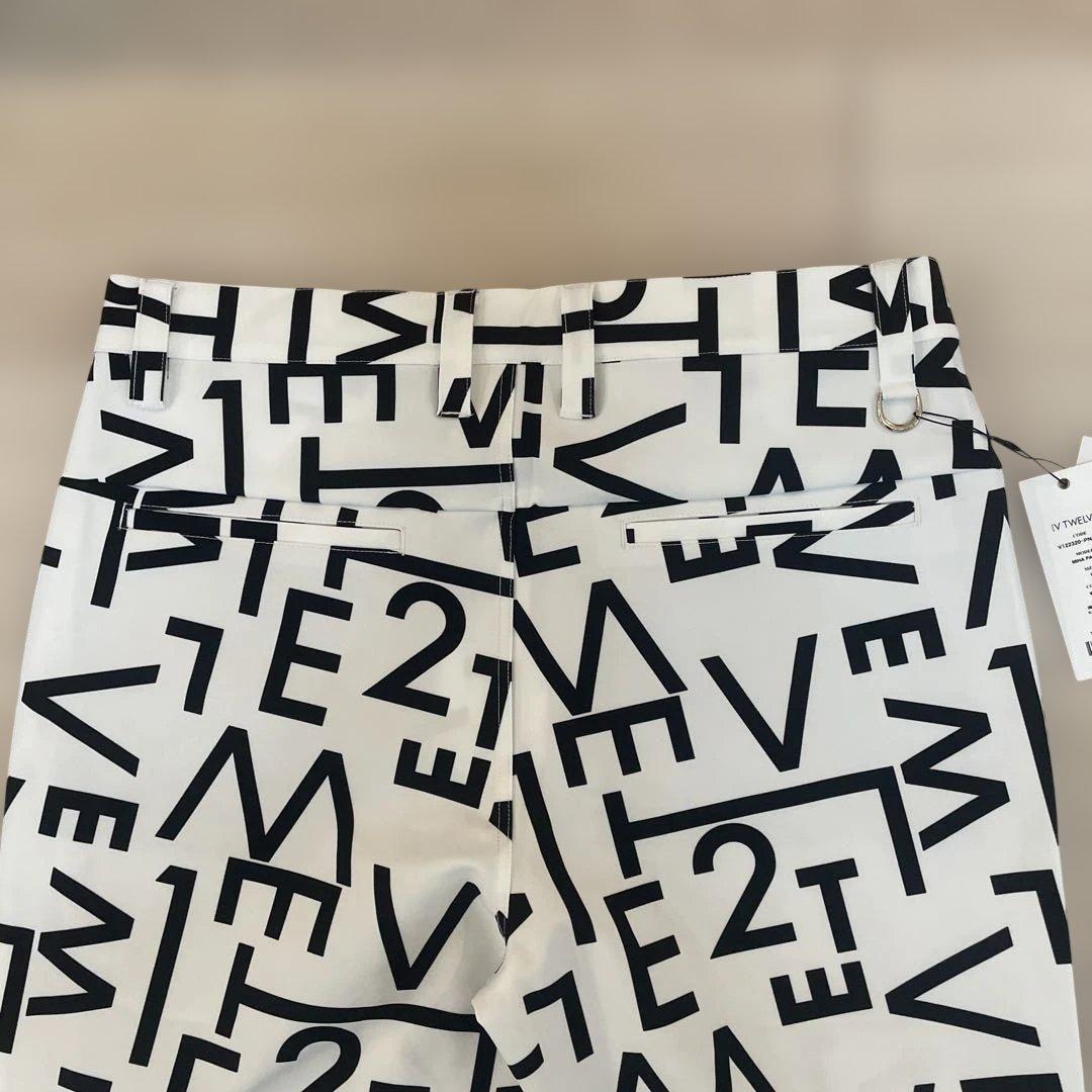 ゴルフウェア　ホワイト ブラック 文字プリント パンツ