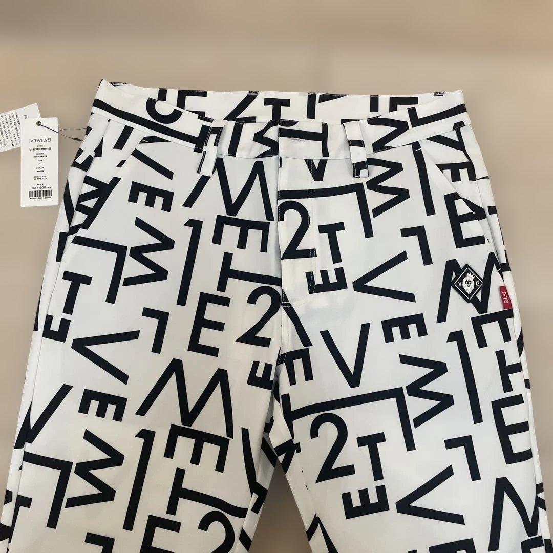 ゴルフウェア　ホワイト ブラック 文字プリント パンツ