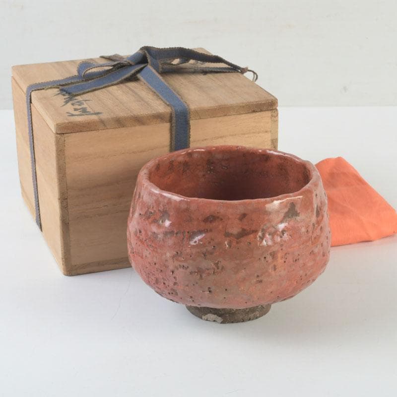 茶道具　芳幽軒　加藤石春作　立田錦　赤楽茶碗　共箱　V　9791