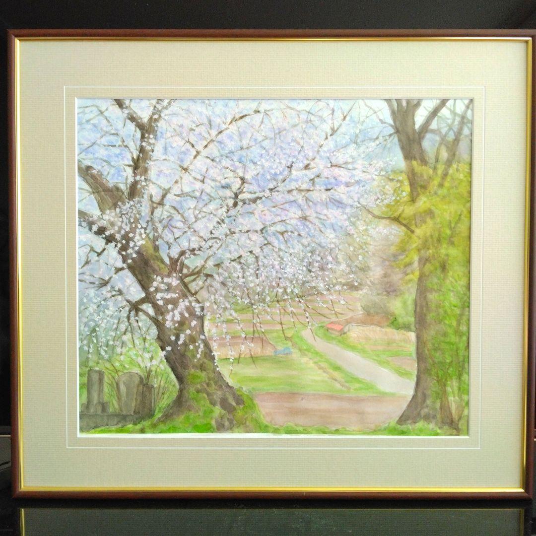 水彩画・風景画・満開の桜・自筆