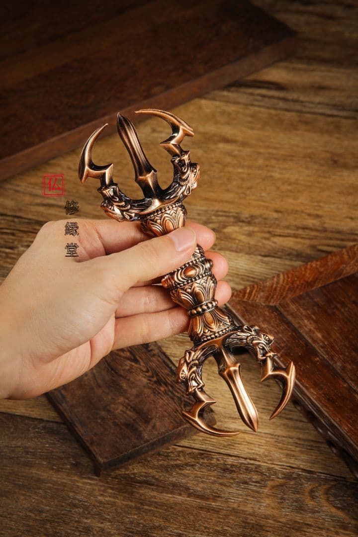 【修縁堂】寺院用仏具赤銅色五大明王金剛盤 金剛五鈷杵 三鈷杵 独鈷杵 五点セット