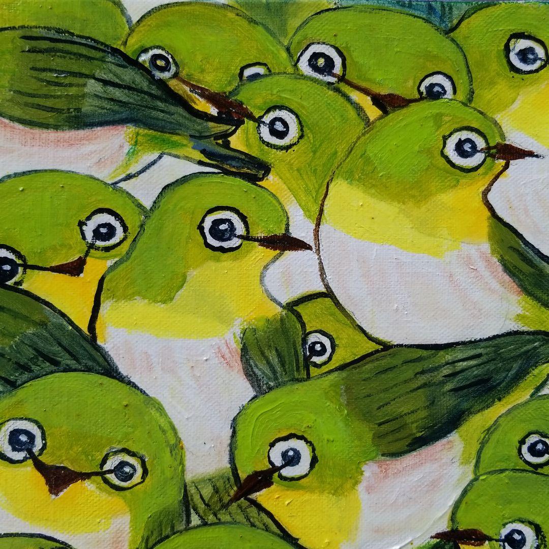 油絵　Alles Gute　仲良く集まるくちばしの小さな鳥たち　2