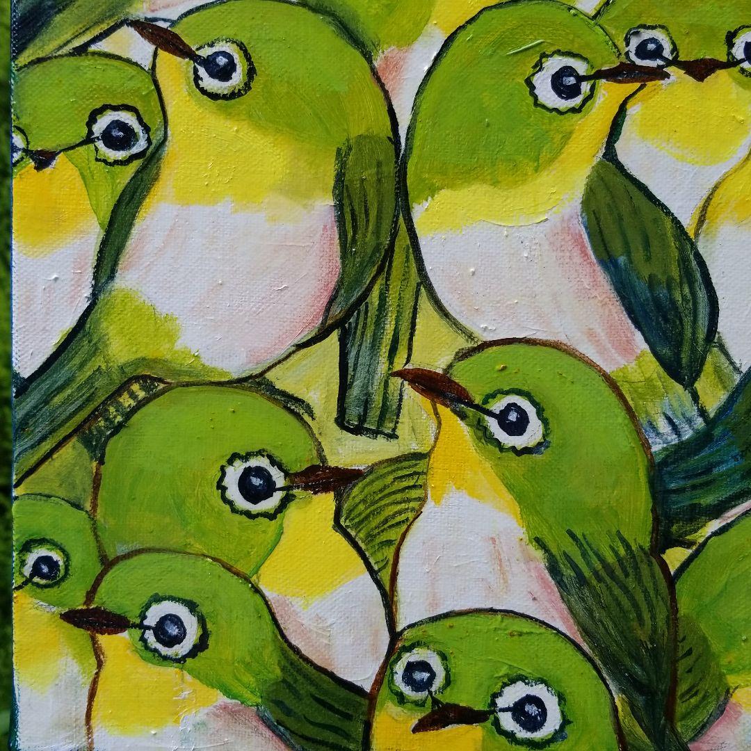 油絵　Alles Gute　仲良く集まるくちばしの小さな鳥たち　2