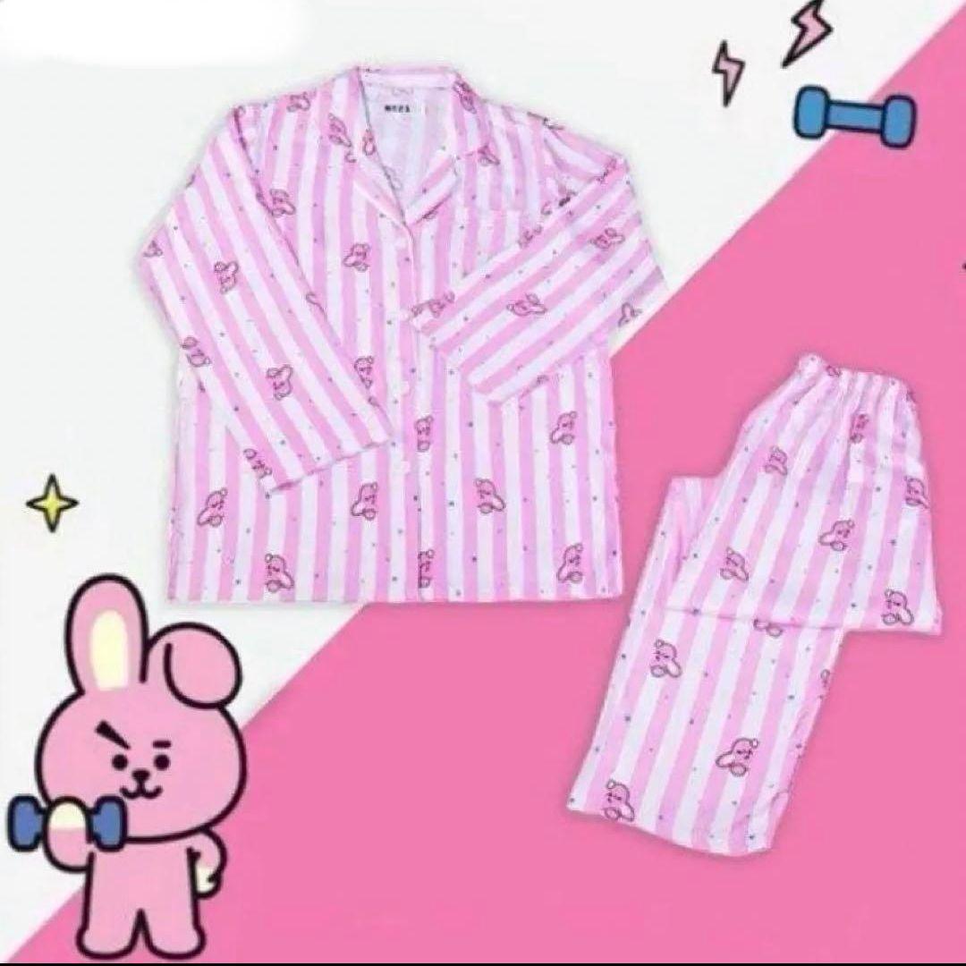 BTS　BT21 COOKY　ストライプ柄長袖パジャマ　　Mサイズ　ぬいぐるみ