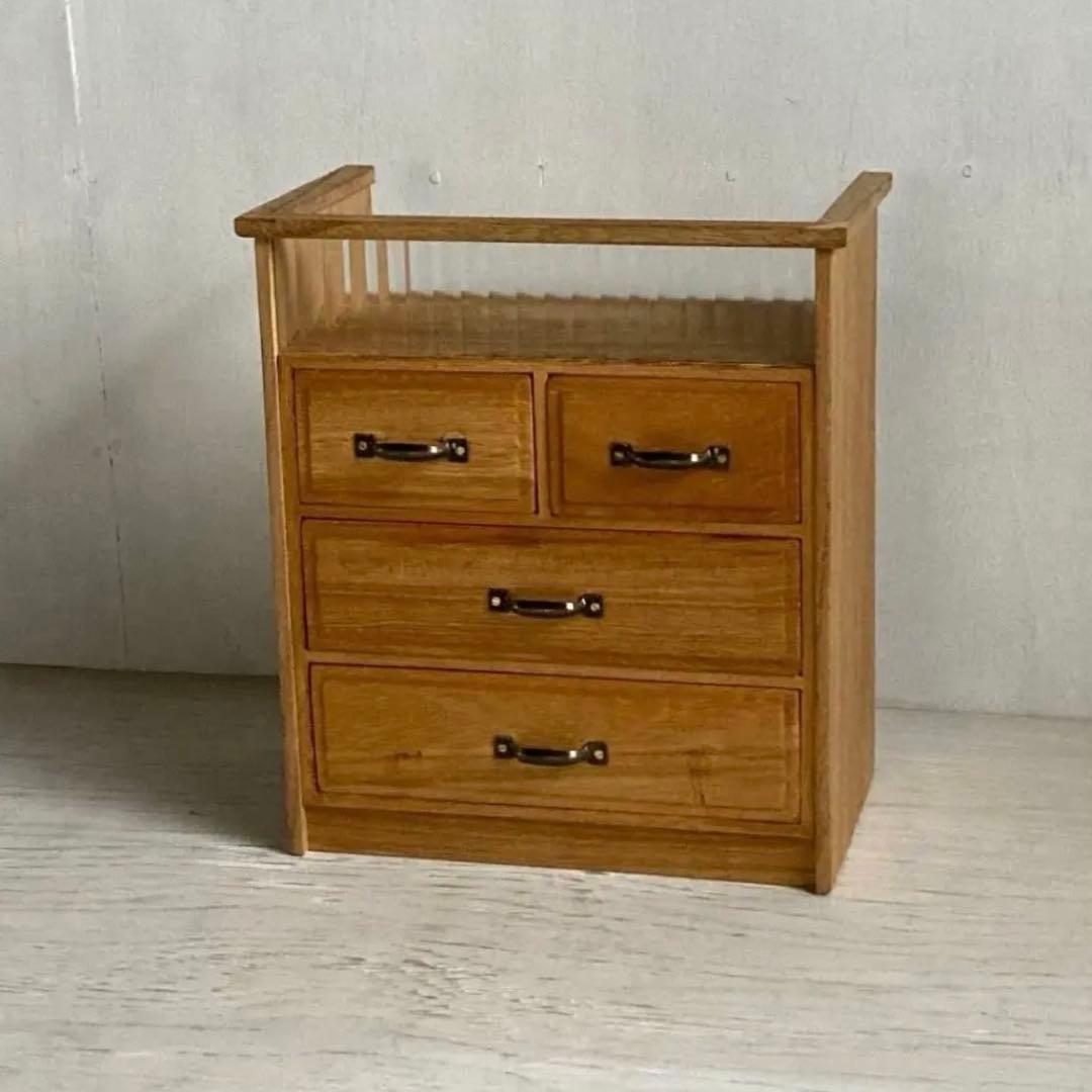 古い木製 4杯 小引き出し 小物入れ モールガラス