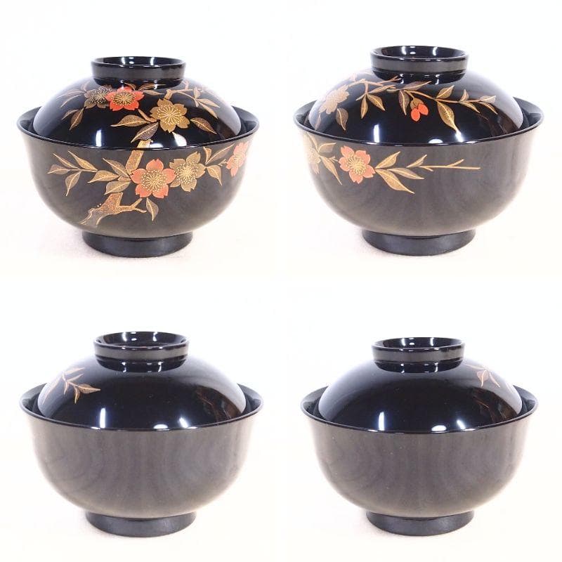 【極美品】輪島塗 名月絵変わり蒔絵 吸物椀5客 信斎/松斎 汁椀/お椀 漆器食器